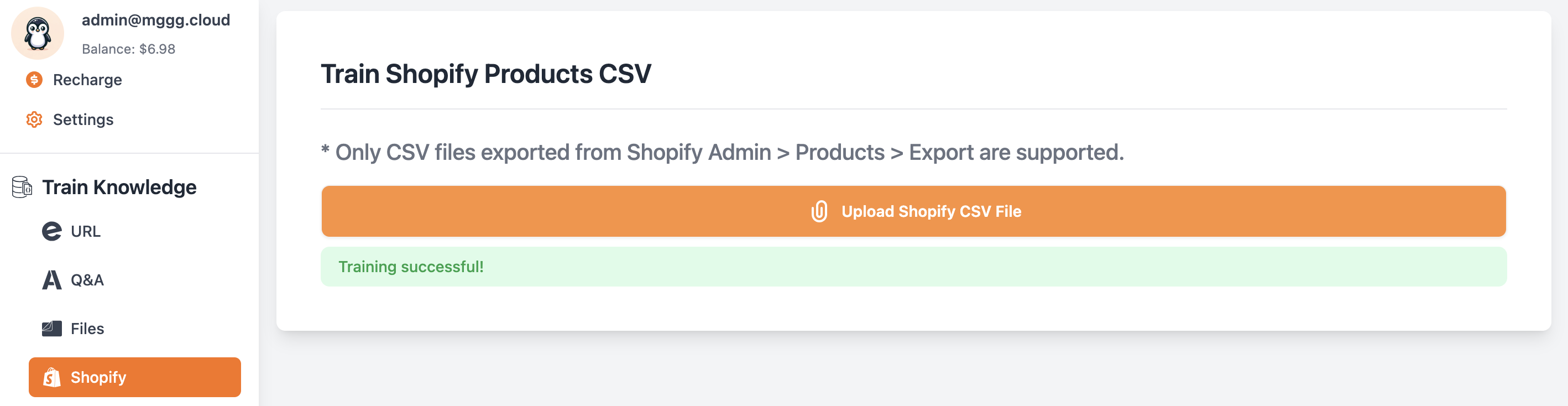 Train Shopify Products csv